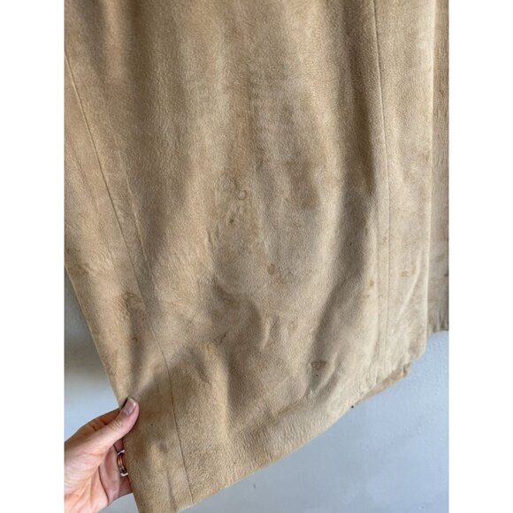 Vintage 70’s Suede Leather Coat Mink Collar XL Chocolate Beige Tan Button Up - Picture 9 of 15